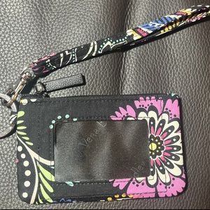 Vera Bradley~ Window ID Change Purse With Key Ring~Black Floral Zip Up~